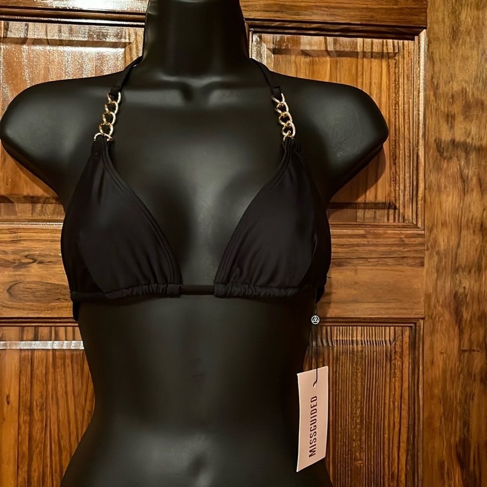 NWT Black & Gold Chain String Bikini Top - Picture 3 of 8